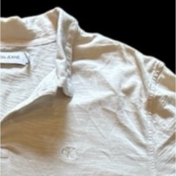 Calvin Klein Jeans Polo Shirt Men’s Large Classic Fit Cream Cotton Casual Top - Picture 1 of 6